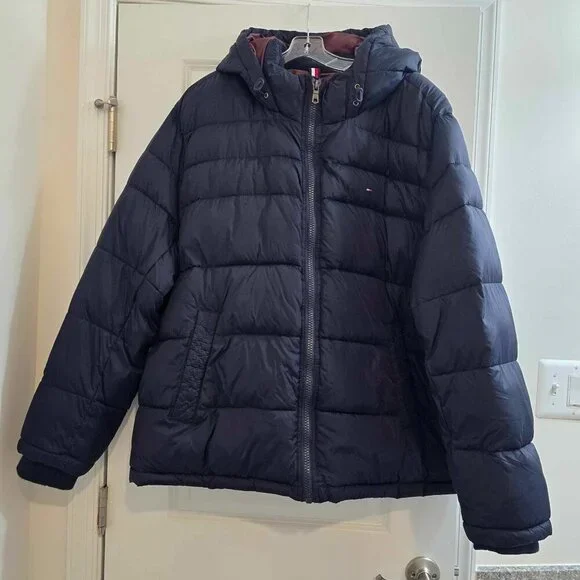 Tommy Hilfiger Men's Warm Hooded Puffer Jacket Water & Wind Resistant Navy - Picture 3 of 12